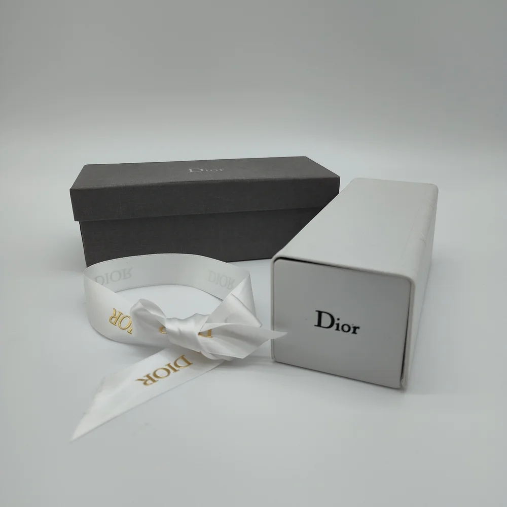 DIOR Sunglasses Case White Cannage Box Gray Fabric Storage Box Ribbon Set EUC